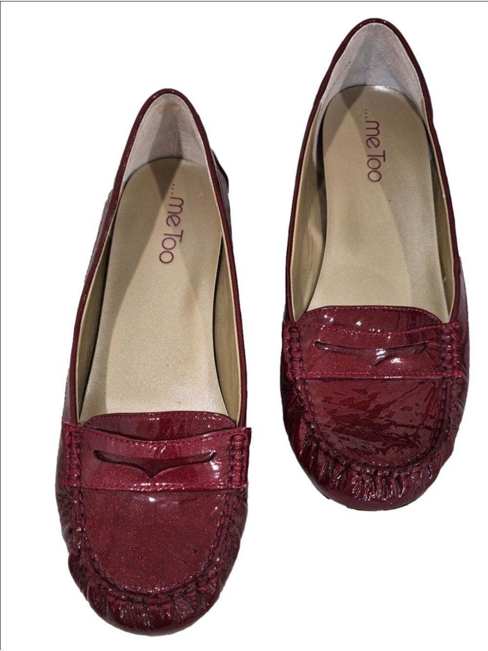 Me Too Glossy Burgundy Patent Leather Penny Loafers Flats - Size 8 M